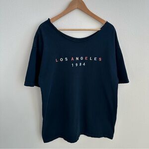 Los Angeles 1984 navy off the shoulder t-shirt